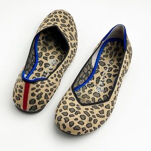 ROTHY’S Leopard Print Red Back Stripe Almond Toe Ballet Flats, Size 7